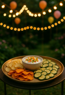 چیپس سبزیجات ترش با دیپ مایونز و مخلوط شورجات یک‌و‌یک